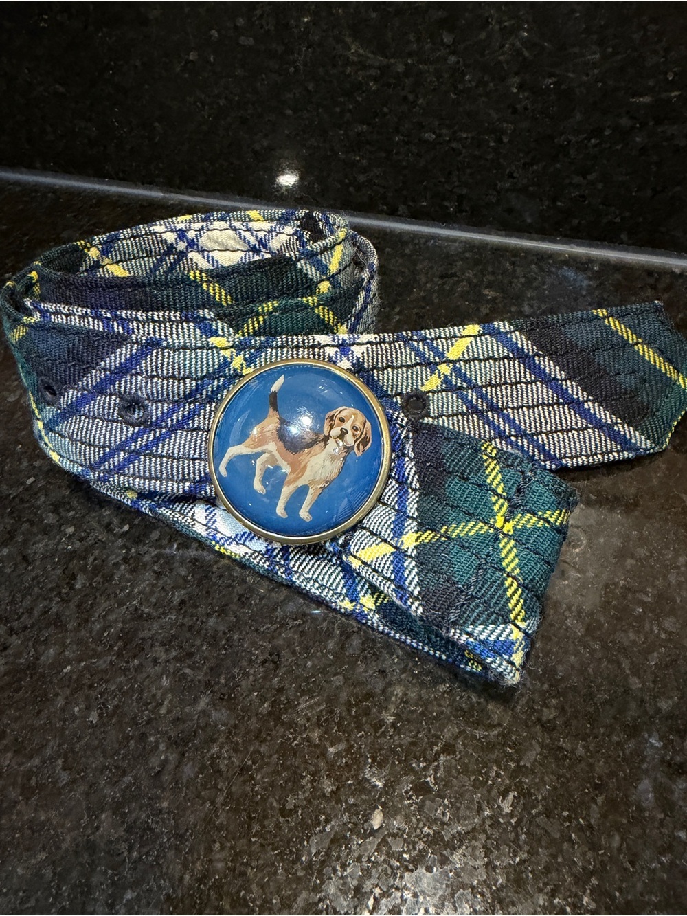 Vintage J. Crew Novelty Beagle Tartan Plaid Fabric Grommet Belt 45"